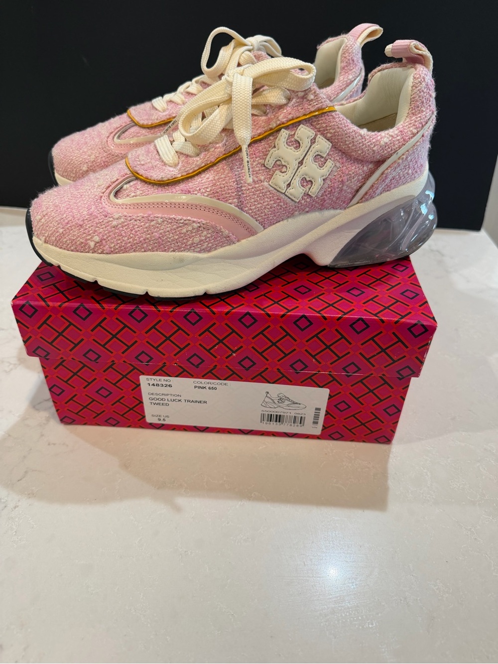 NWT Tory Burch Pink Tweed Good Luck Trainer Sneakers